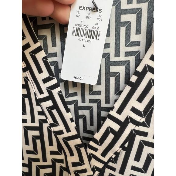 Express Fendi Style Pattern Flowy V-neck Long Sleeve Shirt - Picture 5 of 11